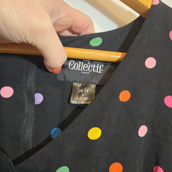 Collectif Thelma Rainbow Polka Dot Flutter Sleeve Cropped Jumpsuit V Neck 10 L - Picture 4 of 10